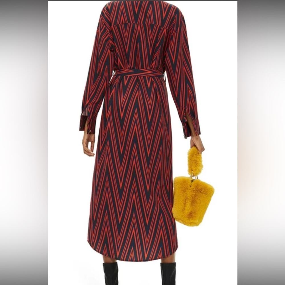 Top Shop | Blue and Red Chevron Button Front Midi Dress Size 6 - Picture 2 of 13